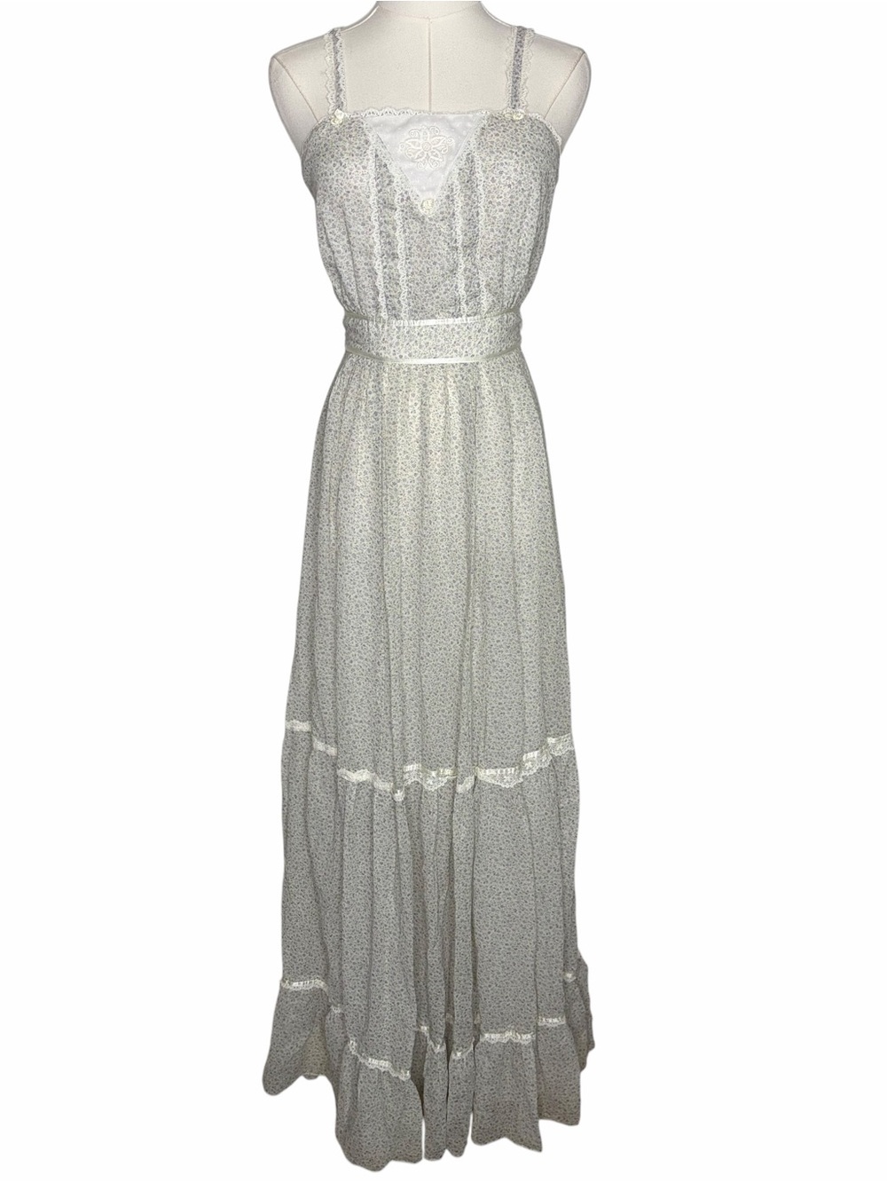 Vintage 70s Candi Jones Floral Lace Maxi Dress Cottage Praire Romantic Size 9